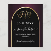 Papier 50e anniversaire noir bordeaux enregistrer la cart (Devant)