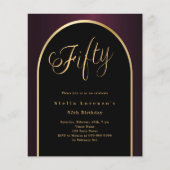 Papier 50e anniversaire noir bordeaux or invitation (Devant)