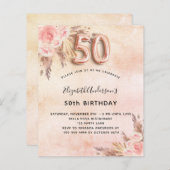 Papier 50e anniversaire pampas herbe invitation rose (Devant / Derrière)