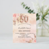 Papier 50e anniversaire pampas herbe invitation rose (Debout devant)