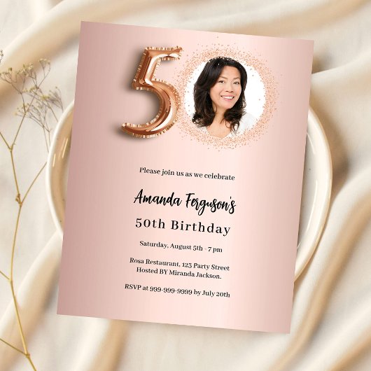 Papier 50e anniversaire rose d'or invitation photo