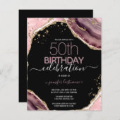 Papier 50e Anniversaire Rose Purple Agate Budget Invitati (Devant / Derrière)