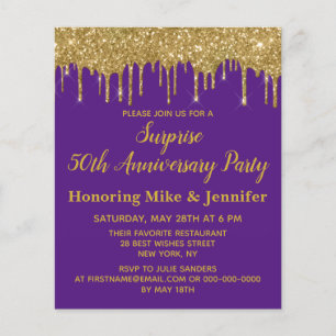 Papier 50e Invitation de la fête de surprise d'or violet