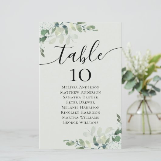 Papier 5,5x8,5 Tableau de siège Mariage d'Eucalyptus (Debout devant)