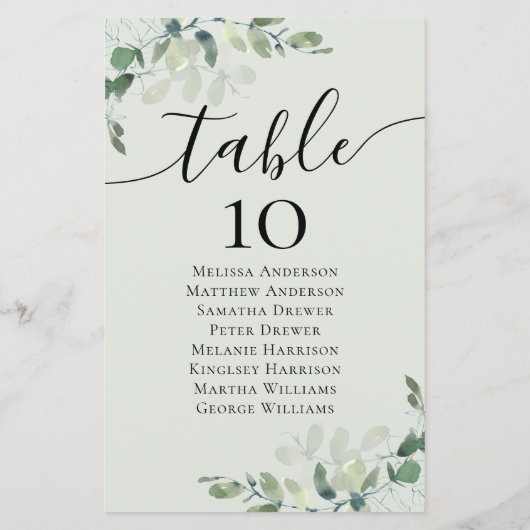 Papier 5,5x8,5 Tableau de siège Mariage d'Eucalyptus (Dos)