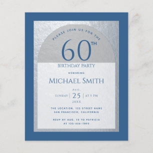 Papier 60 Anniversaire Budget Argent classique Bleu Invit