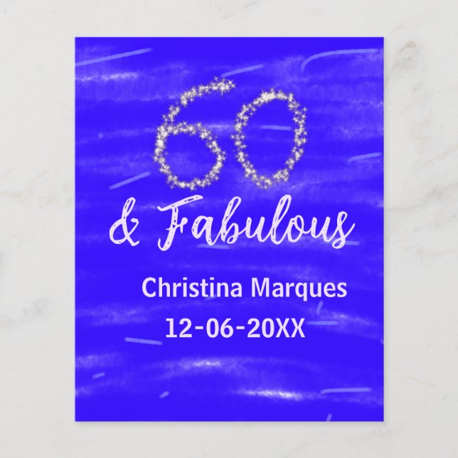 Papier 60 & fabuleux anniversaire bleu argent ajouter nom (Devant)