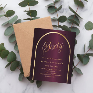 Papier 60e anniversaire burgundy or arch script invitatio