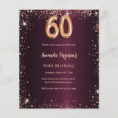 Papier 60e anniversaire burgundy rose or invitation (Devant)