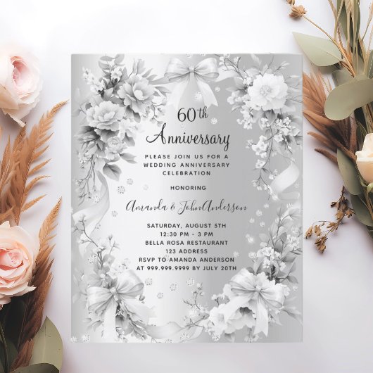 Papier 60e anniversaire de mariage invitation florale arg