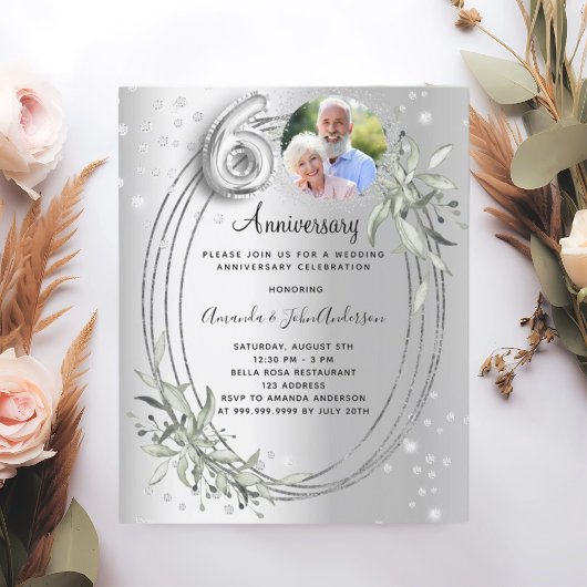 Papier 60e anniversaire du mariage invitation photo argen