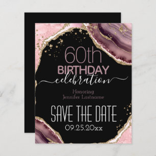 Papier 60e anniversaire Enregistrer la date Pink Agate Bu