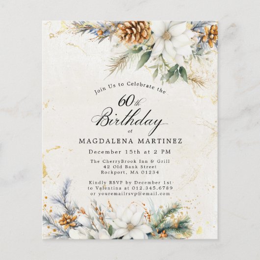 Papier 60e anniversaire Hiver White Floral Invitation (Devant)
