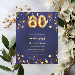 Papier 60e anniversaire marine bleu or étoiles invitation