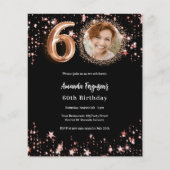 Papier 60e anniversaire noir rose d'or invitation photo (Devant)
