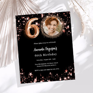 Papier 60e anniversaire noir rose d'or invitation photo