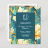 Papier 60e Anniversaire Orange Turquoise Peint Fleur phot (Devant / Derrière)