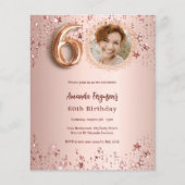 Papier 60e anniversaire rose or photo étoiles invitation (Devant)