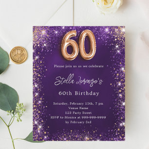 Papier 60e Anniversaire violet rose invitation or