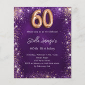 Papier 60e Anniversaire violet rose invitation or (Devant)