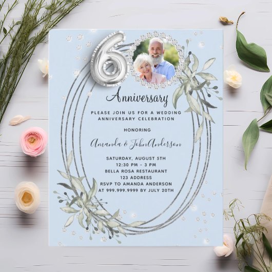 Papier 60e mariage photo diamants invitation bleue
