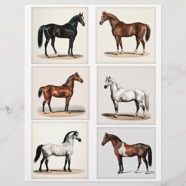 Papier 6 Belles illustrations de Cheval pour le Papercraf (Devant)