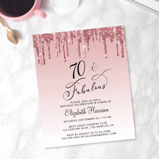 Papier 70e anniversaire de fête Budget Rose Gold Pink Par
