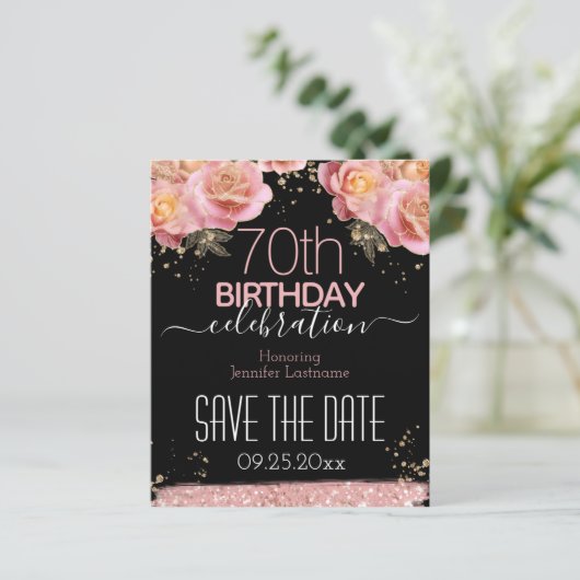 Papier 70e anniversaire Enregistrer la date Budget floral (Debout devant)