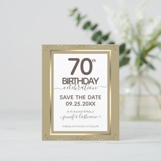 Papier 70e anniversaire Enregistrer la date Invitation bu (Debout devant)