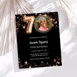 Papier 70e anniversaire noir rose d'or invitation photo