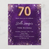 Papier 70e Anniversaire violet rose invitation or (Devant)