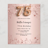 Papier 75e anniversaire rose or rose étoiles invitation (Devant)