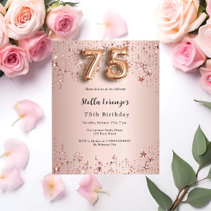 Papier 75e anniversaire rose or rose étoiles invitation