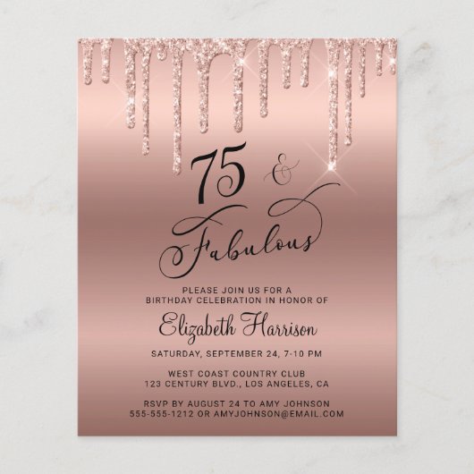 Papier 75e anniversaire Rose Parties scintillant d'or Inv (Devant)
