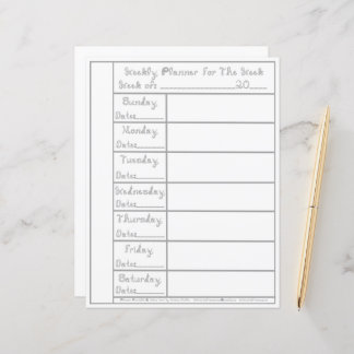 Papier 7 Jours de tissu d'argent Police du planificateur