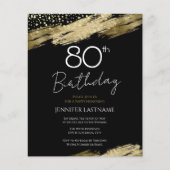 Papier 80e Anniversaire Budget de la fête Gold Black Invi (Devant)