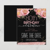 Papier 80e anniversaire Enregistrer la date Budget floral (Devant / Derrière)