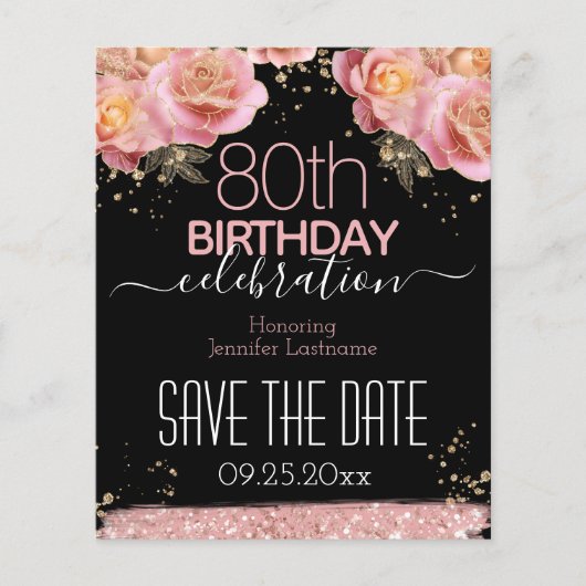 Papier 80e anniversaire Enregistrer la date Budget floral (Devant)