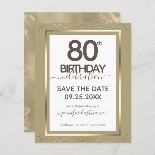 Papier 80e anniversaire Enregistrer la date Invitation bu (Devant / Derrière)