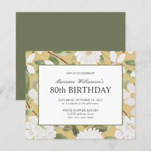 Papier 80e anniversaire Feminine White Flowers Jaune