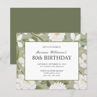 Papier 80e anniversaire Feminine White Flowers sage