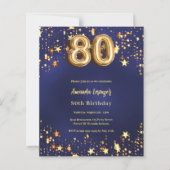 Papier 80e anniversaire marine bleu or étoiles invitation (Devant)
