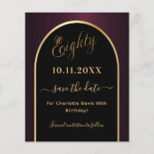 Papier 80e anniversaire noir bordeaux enregistrer la cart (Devant)