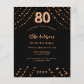 Papier 80e anniversaire rose noir invitation budget or (Devant)
