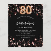 Papier 80e anniversaire rose noir invitation or (Devant)
