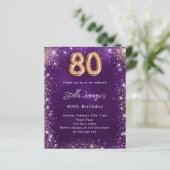 Papier 80e Anniversaire violet rose d'or invitation (Debout devant)