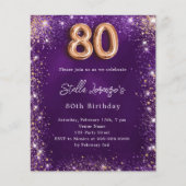 Papier 80e Anniversaire violet rose d'or invitation (Devant)