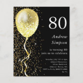 Papier 80e | Invitation de budget d'anniversaire Noir & O (Devant)