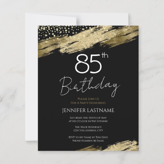 Papier 85e Anniversaire Budget de la fête Gold Black Invi (Devant)