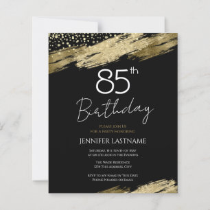 Papier 85e Anniversaire Budget de la fête Gold Black Invi